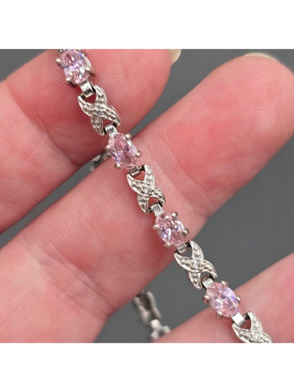 Ross Simons Sterling Silver Pink CZ Tennis Bracelet 8" XOXO Link Statement Piece - Picture 12 of 14